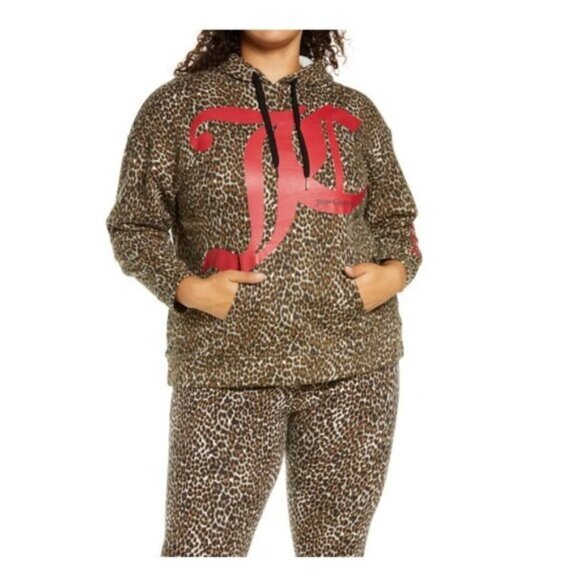 JUICY COUTURE Animal Graphic Hoodie Leopard Print Size 1X - Picture 1 of 3
